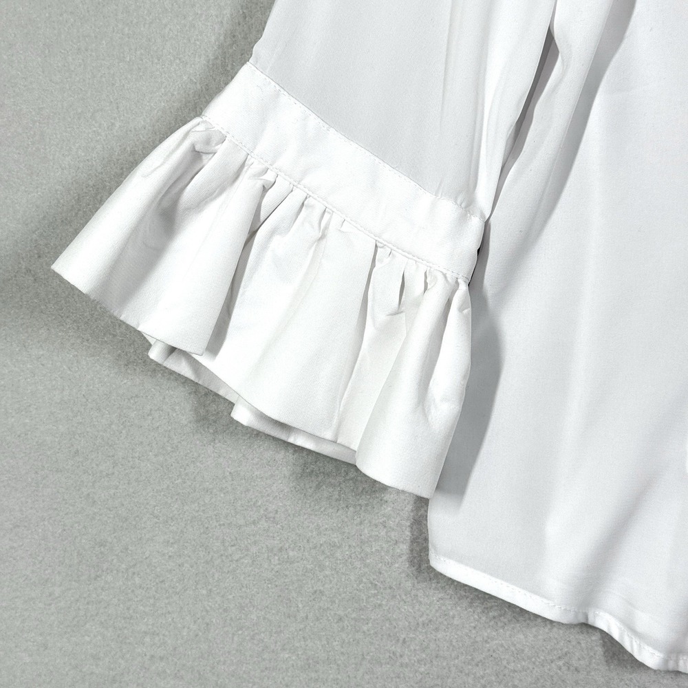 Gretchen Scott Top Womens Medium Priss White Button Blouse Ruffle Sleeve Career - Picture 3 of 12